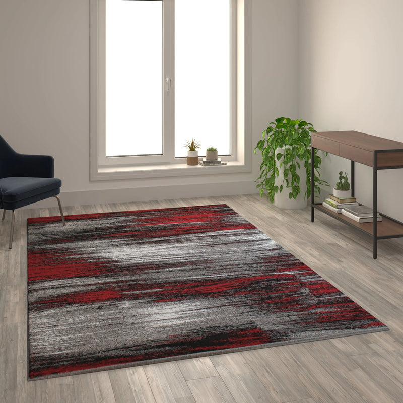 Angie Collection 6' x 9' Red Scraped Design Area Rug - Olefin Rug with Jute Backing iHome Studio