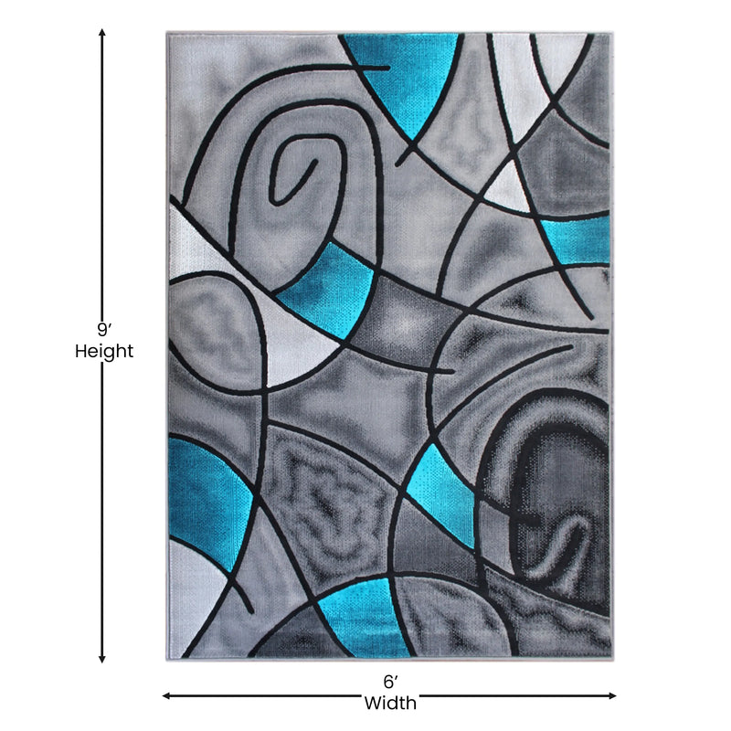 Angie Collection 6' x 9' Turquoise Abstract Area Rug - Olefin Rug with Jute Backing iHome Studio