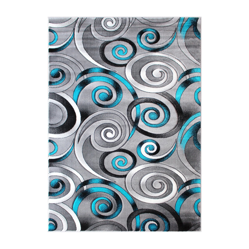 Angie Collection 6' x 9' Turquoise Swirl Olefin Area Rug with Jute Backing iHome Studio