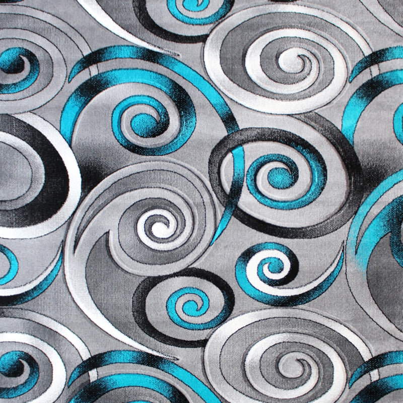 Angie Collection 6' x 9' Turquoise Swirl Olefin Area Rug with Jute Backing iHome Studio