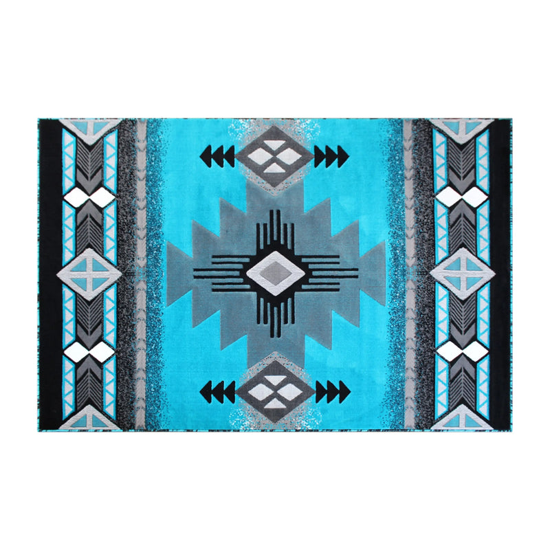 Angie Collection 6' x 9' Turquoise Traditional Southwestern Style Area Rug - Olefin Fibers with Jute Backing iHome Studio