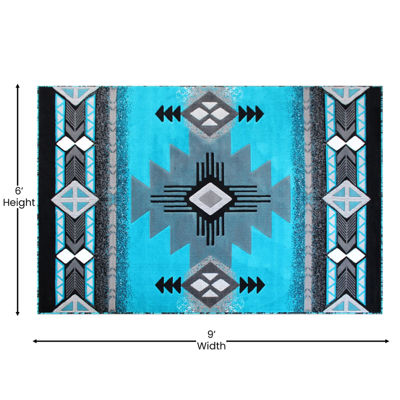 Angie Collection 6' x 9' Turquoise Traditional Southwestern Style Area Rug - Olefin Fibers with Jute Backing iHome Studio