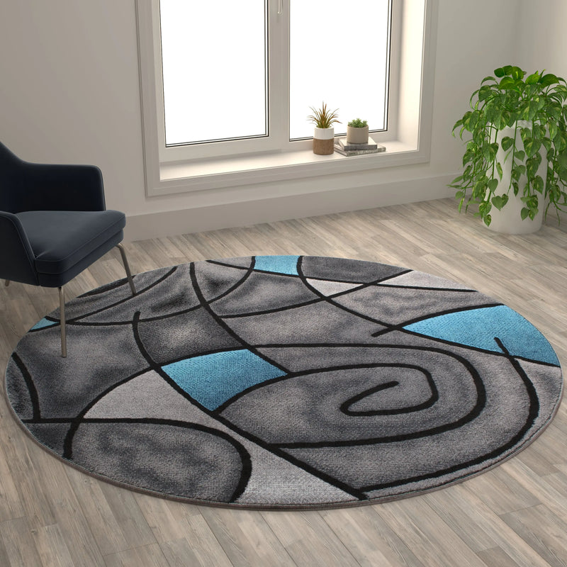 Angie Collection 7' x 7' Round Red Abstract Area Rug - Olefin Rug with Jute Backing iHome Studio