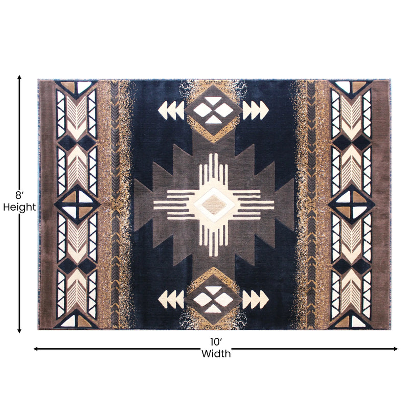 Angie Collection 8' x 10' Black Traditional Southwestern Style Area Rug - Olefin Fibers with Jute Backing iHome Studio