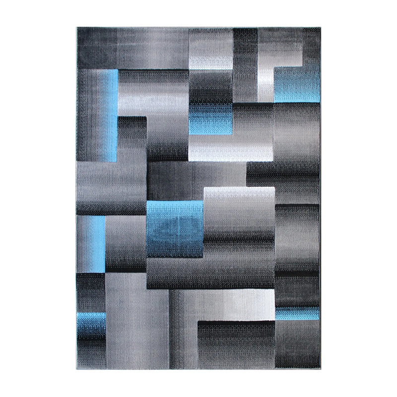 Angie Collection 8' x 10' Blue Color Blocked Area Rug - Olefin Rug with Jute Backing iHome Studio
