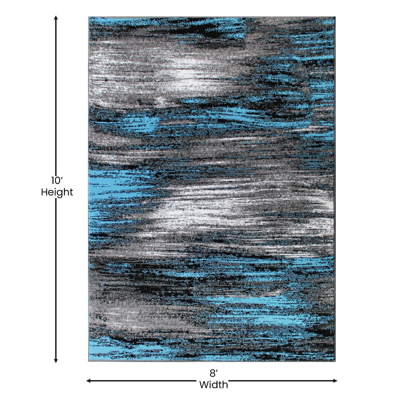 Angie Collection 8' x 10' Blue Scraped Design Area Rug - Olefin Rug with Jute Backing iHome Studio