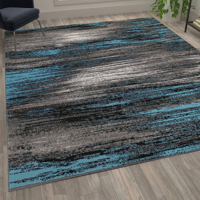 Angie Collection 8' x 10' Blue Scraped Design Area Rug - Olefin Rug with Jute Backing iHome Studio