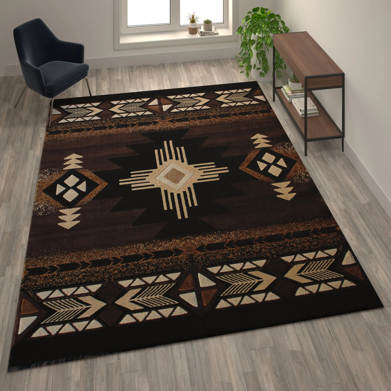 Angie Collection 8' x 10' Chocolate Traditional Southwestern Style Area Rug - Olefin Fibers with Jute Backing iHome Studio