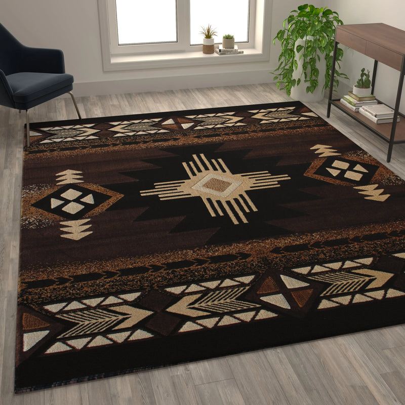 Angie Collection 8' x 10' Chocolate Traditional Southwestern Style Area Rug - Olefin Fibers with Jute Backing iHome Studio