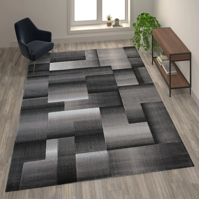 Angie Collection 8' x 10' Gray Color Blocked Area Rug - Olefin Rug with Jute Backing iHome Studio