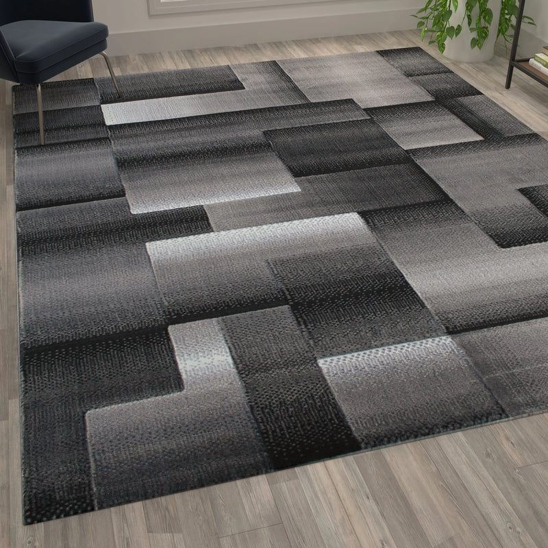 Angie Collection 8' x 10' Gray Color Blocked Area Rug - Olefin Rug with Jute Backing iHome Studio