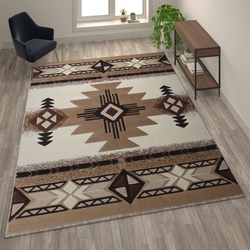 Angie Collection 8' x 10' Ivory Traditional Southwestern Style Area Rug - Olefin Fibers with Jute Backing iHome Studio