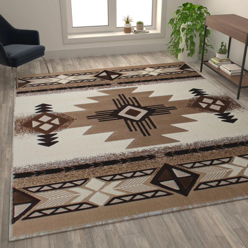 Angie Collection 8' x 10' Ivory Traditional Southwestern Style Area Rug - Olefin Fibers with Jute Backing iHome Studio