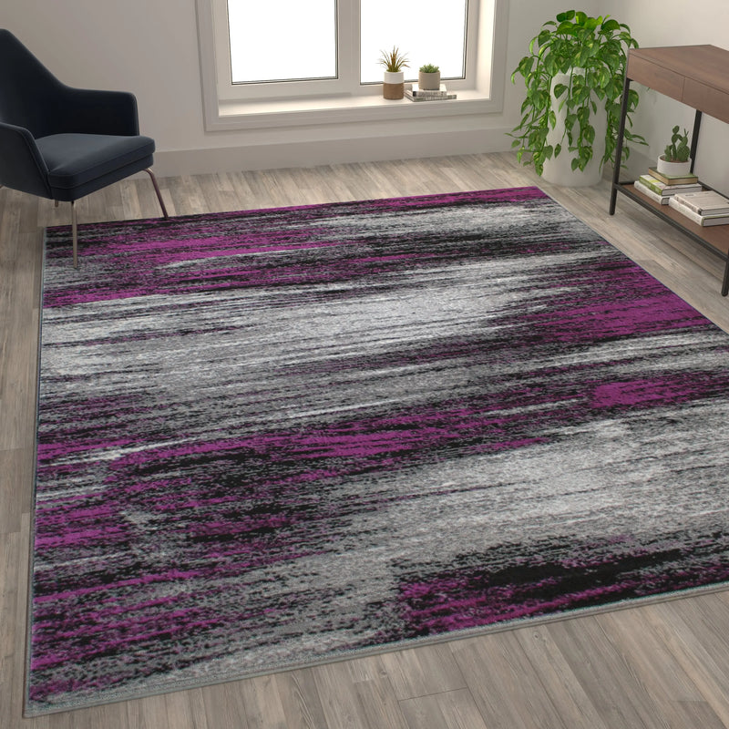 Angie Collection 8' x 10' Purple Scraped Design Area Rug - Olefin Rug with Jute Backing iHome Studio