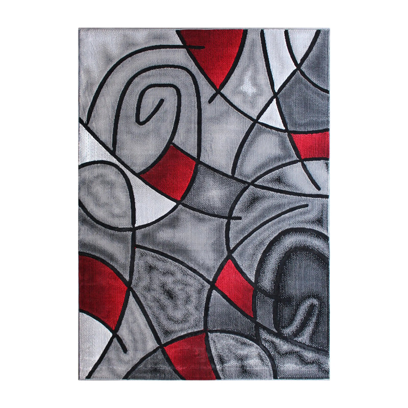 Angie Collection 8' x 10' Red Abstract Area Rug - Olefin Rug with Jute Backing iHome Studio