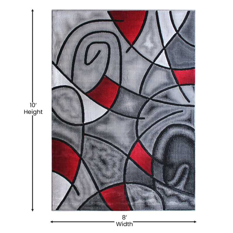 Angie Collection 8' x 10' Red Abstract Area Rug - Olefin Rug with Jute Backing iHome Studio