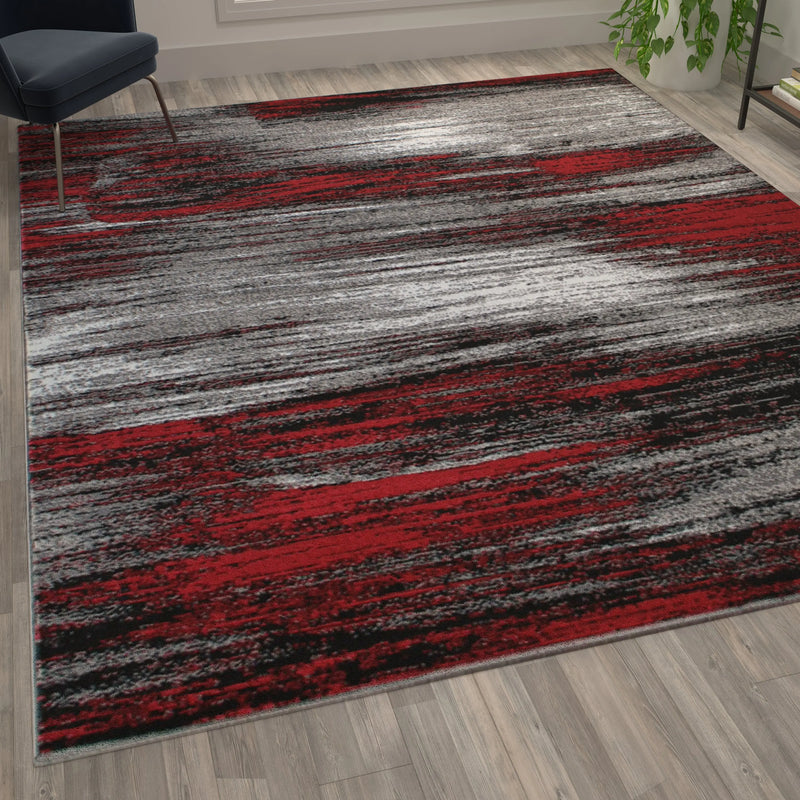 Angie Collection 8' x 10' Red Scraped Design Area Rug - Olefin Rug with Jute Backing iHome Studio