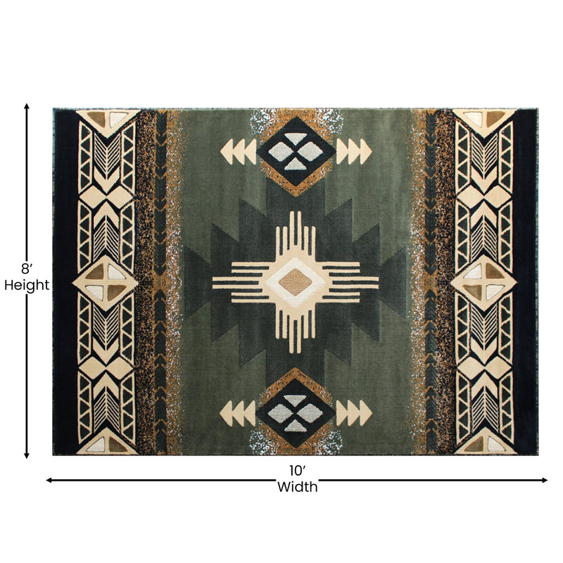 Angie Collection 8' x 10' Sage Traditional Southwestern Style Area Rug - Olefin Fibers with Jute Backing iHome Studio