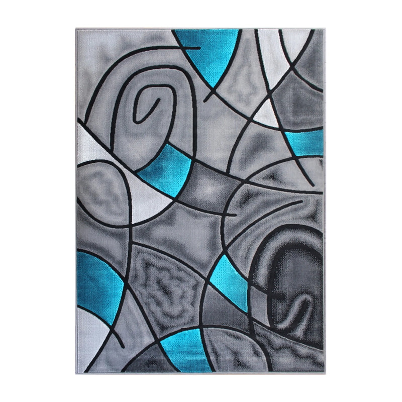 Angie Collection 8' x 10' Turquoise Abstract Area Rug - Olefin Rug with Jute Backing iHome Studio