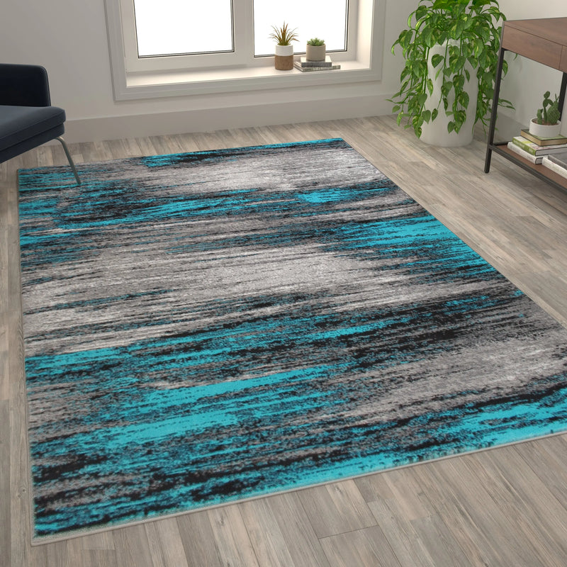 Angie Collection 8' x 10' Turquoise Scraped Design Area Rug - Olefin Rug with Jute Backing iHome Studio