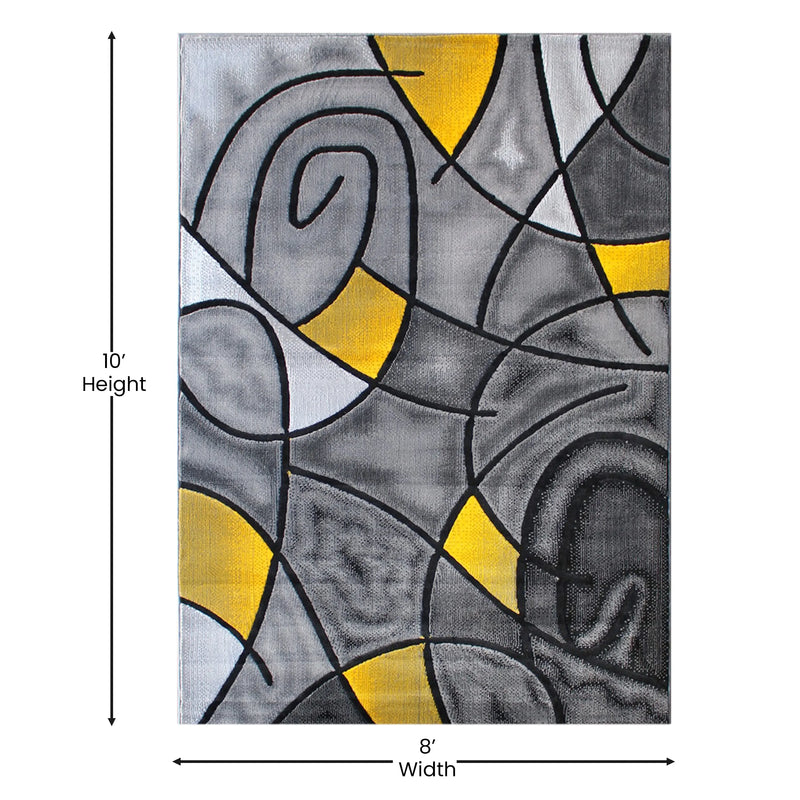 Angie Collection 8' x 10' Yellow Abstract Area Rug - Olefin Rug with Jute Backing iHome Studio