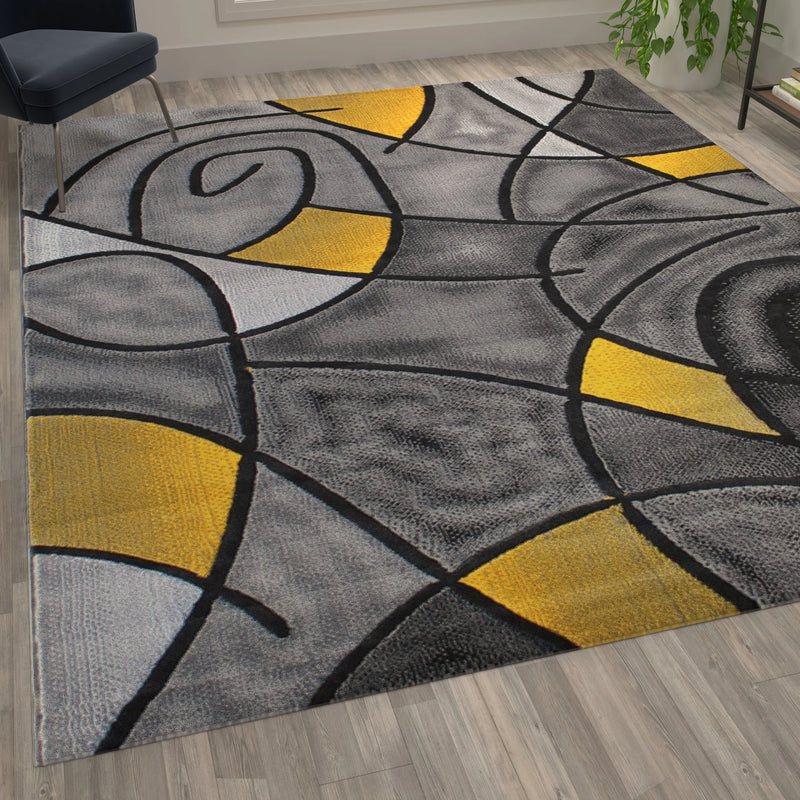 Angie Collection 8' x 10' Yellow Abstract Area Rug - Olefin Rug with Jute Backing iHome Studio