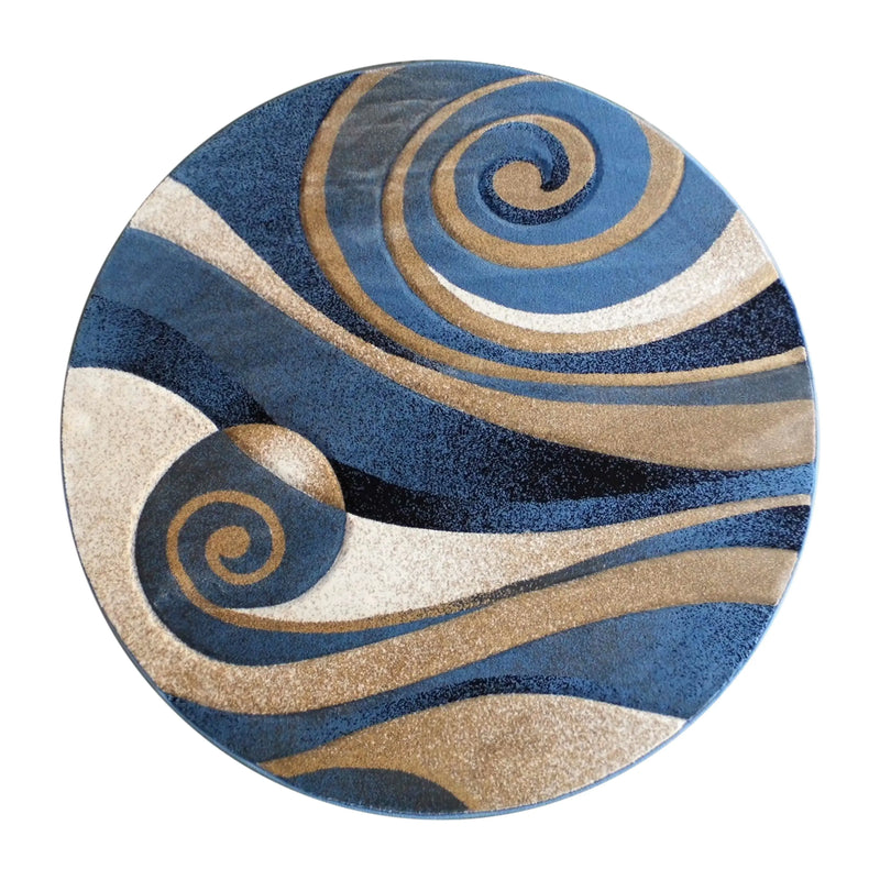 Angie Collection 8' x 8' Round Modern Circular Patterned Indoor Area Rug - Blue and Beige Olefin Fibers with Jute Backing iHome Studio