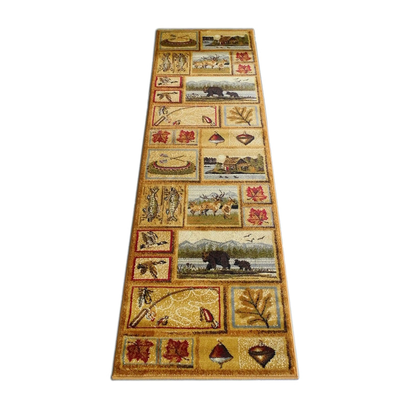 Angie Collection Beige 2' x 7' Bear and Moose Wilderness Area Rug with Jute Backing for Indoor Use iHome Studio