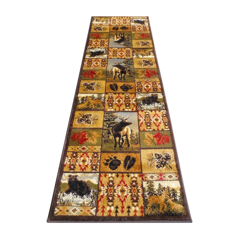 Angie Collection Beige 2' x 7' Wilderness Bear and Moose Area Rug with Jute Backing for Indoor Use iHome Studio