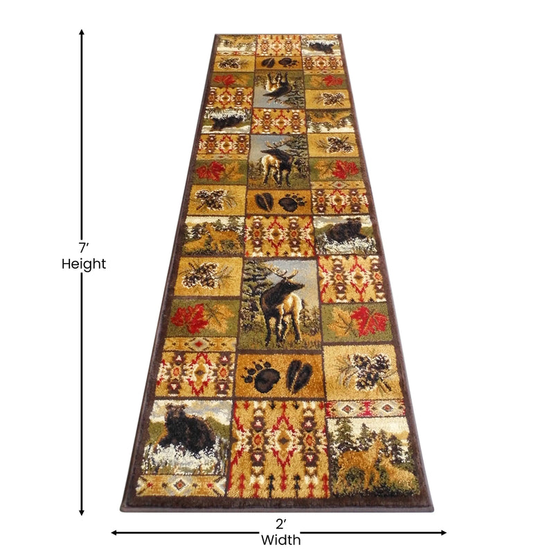Angie Collection Beige 2' x 7' Wilderness Bear and Moose Area Rug with Jute Backing for Indoor Use iHome Studio