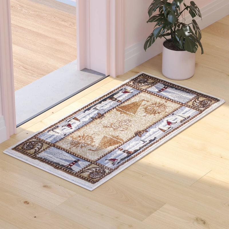 Angie Collection Beige Nautical Themed 2' x 3' Area Rug with Jute Backing iHome Studio