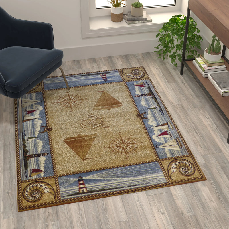 Angie Collection Beige Nautical Themed 3' x 5' Area Rug with Jute Backing iHome Studio