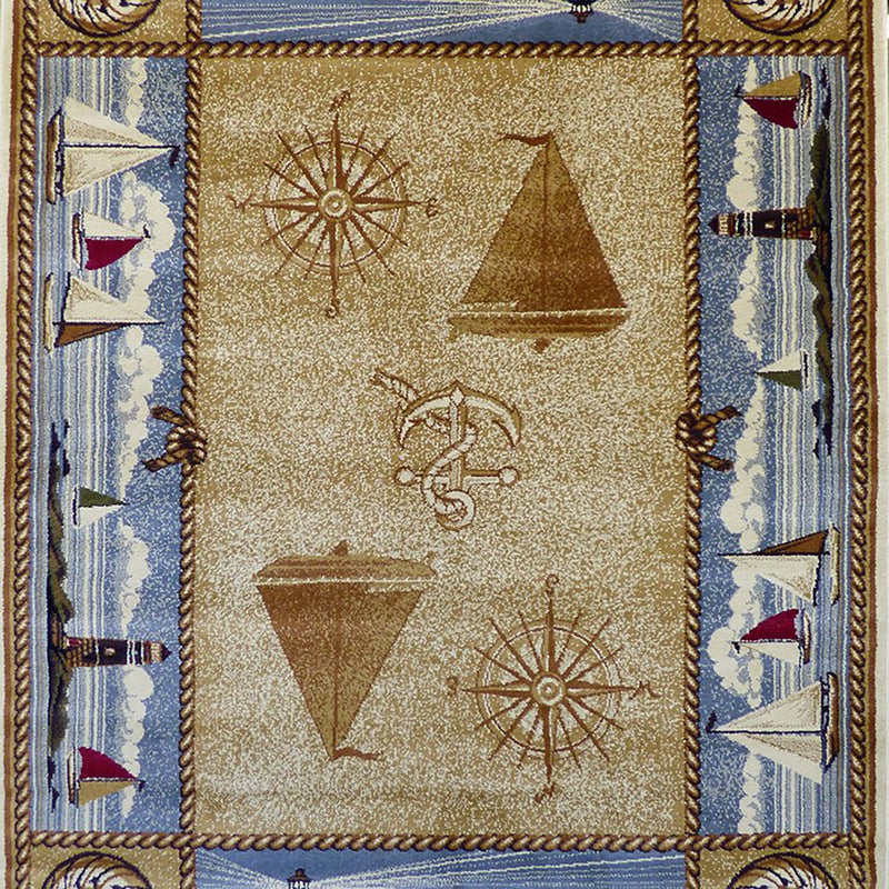 Angie Collection Beige Nautical Themed 3' x 5' Area Rug with Jute Backing iHome Studio
