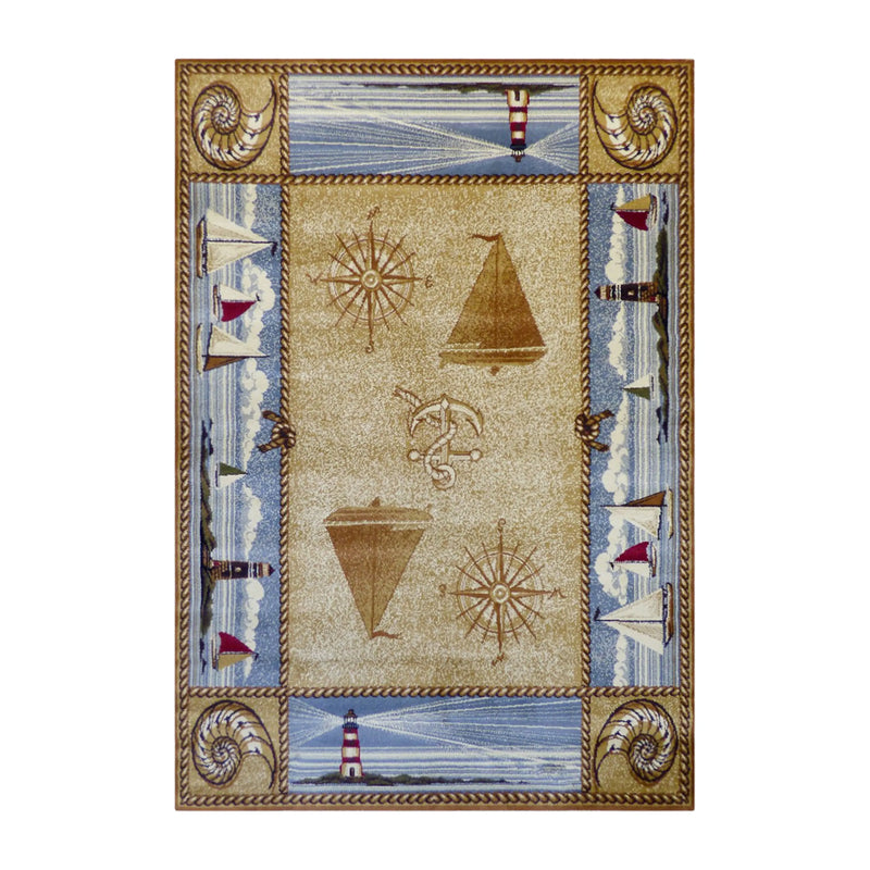 Angie Collection Beige Nautical Themed 5' x 7' Area Rug with Jute Backing iHome Studio