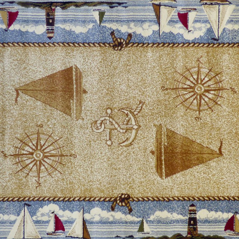 Angie Collection Beige Nautical Themed 5' x 7' Area Rug with Jute Backing iHome Studio