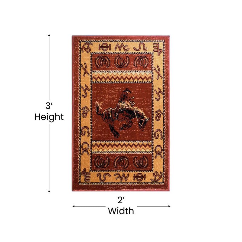 Angie Collection Brown 2' x 3' Bucking Bronco Cowboy Area Rug with Jute Backing for Indoor Use iHome Studio