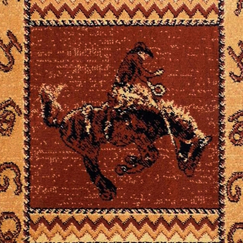 Angie Collection Brown 2' x 3' Bucking Bronco Cowboy Area Rug with Jute Backing for Indoor Use iHome Studio