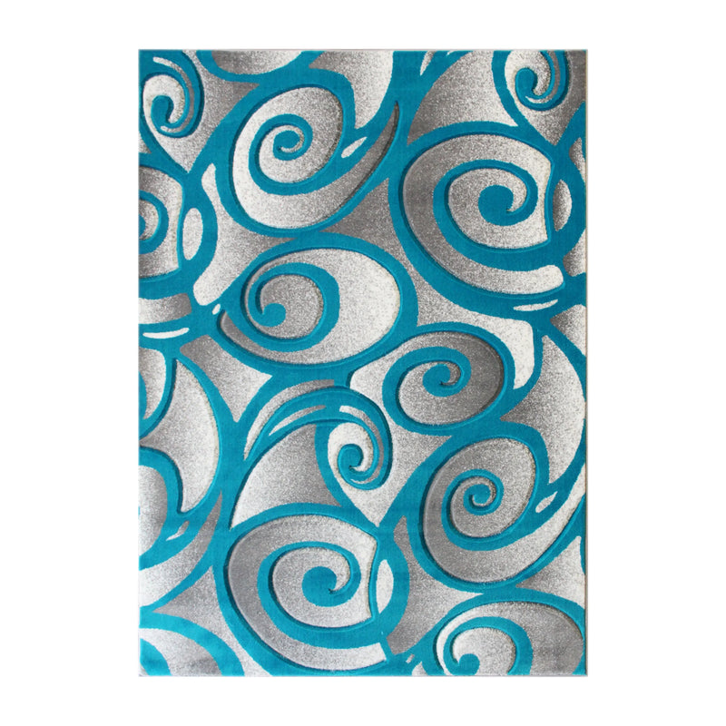 Angie Collection Modern High-Low Pile Swirled 5' x 7' Turquoise Area Rug - Olefin Accent Rug iHome Studio