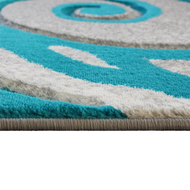 Angie Collection Modern High-Low Pile Swirled 5' x 7' Turquoise Area Rug - Olefin Accent Rug iHome Studio