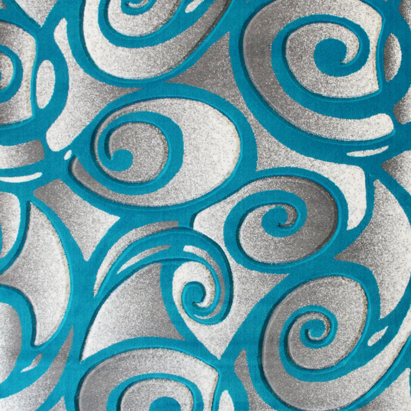 Angie Collection Modern High-Low Pile Swirled 5' x 7' Turquoise Area Rug - Olefin Accent Rug iHome Studio