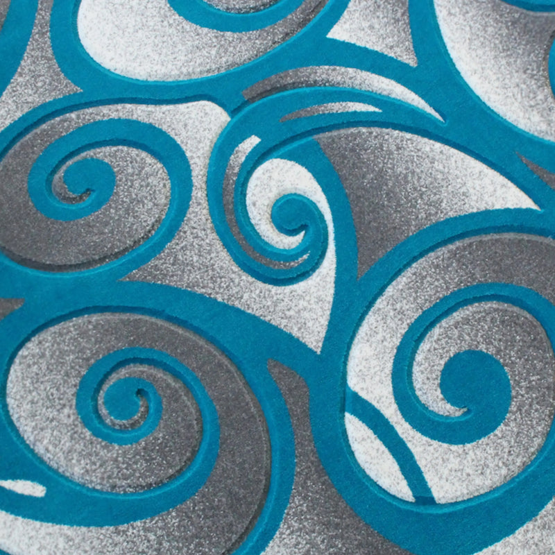 Angie Collection Modern High-Low Pile Swirled 6x6 Round Turquoise Area Rug - Olefin Accent Rug iHome Studio