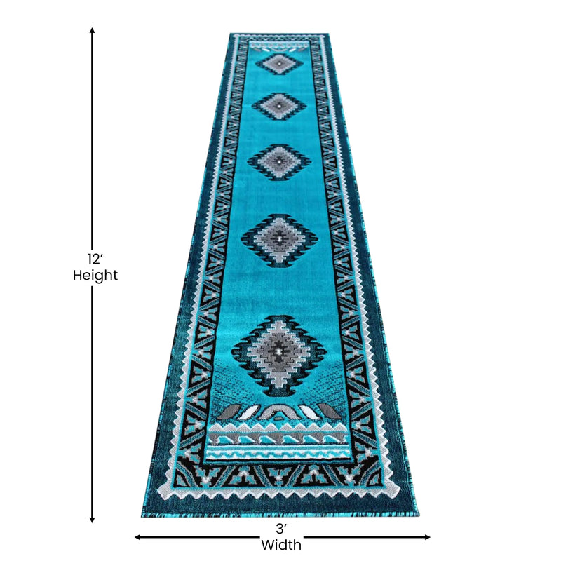 Angie Collection Southwest 2x10 Turquoise Area Rug - Olefin Rug with Jute Backing iHome Studio