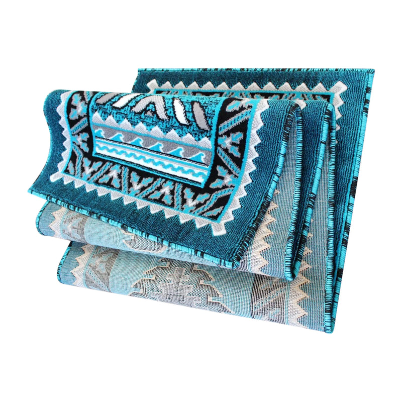 Angie Collection Southwest 2x10 Turquoise Area Rug - Olefin Rug with Jute Backing iHome Studio