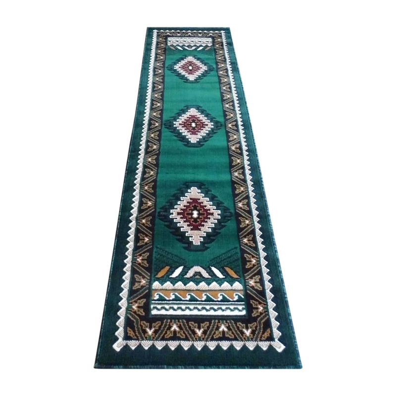Angie Collection Southwest 2x7 Hunter Green Area Rug - Olefin Rug with Jute Backing iHome Studio
