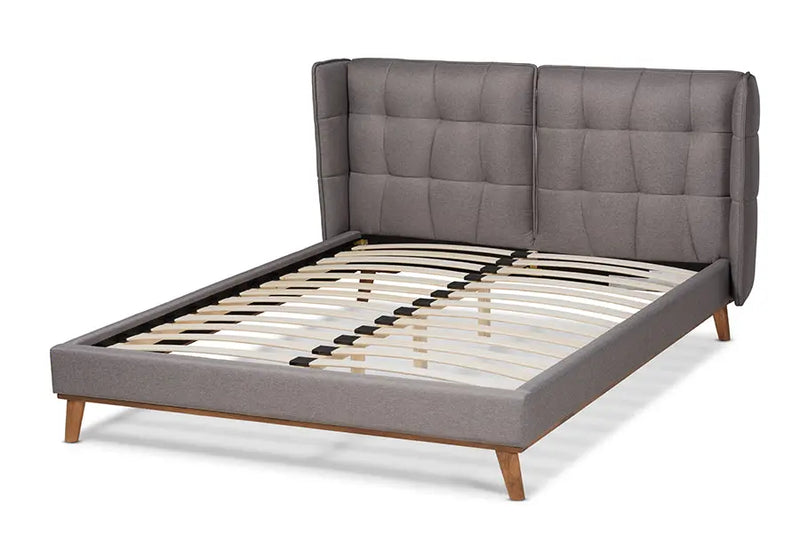 Anna Gray Fabric Walnut Brown Wood Platform Wingback Bed (Queen) iHome Studio