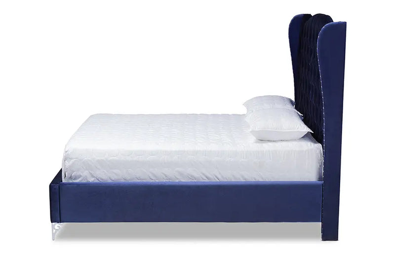 Anna Purple Blue Velvet Fabric Upholstered Wingback Bed (King) iHome Studio