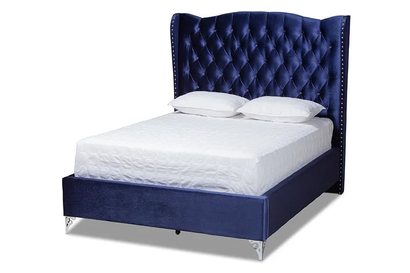 Anna Purple Blue Velvet Fabric Upholstered Wingback Bed (Queen) iHome Studio