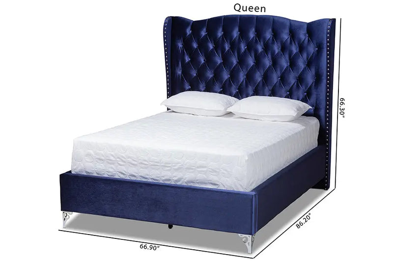 Anna Purple Blue Velvet Fabric Upholstered Wingback Bed (Queen) iHome Studio