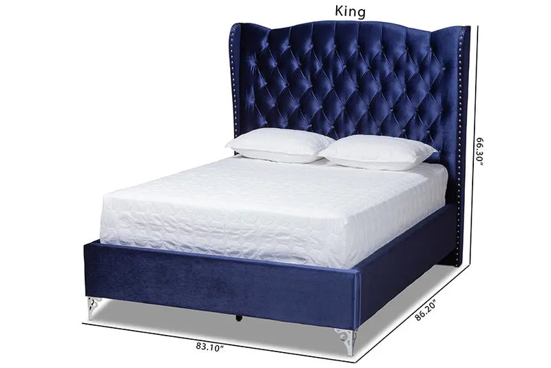 Anna Purple Blue Velvet Fabric Upholstered Wingback Bed (Queen) iHome Studio