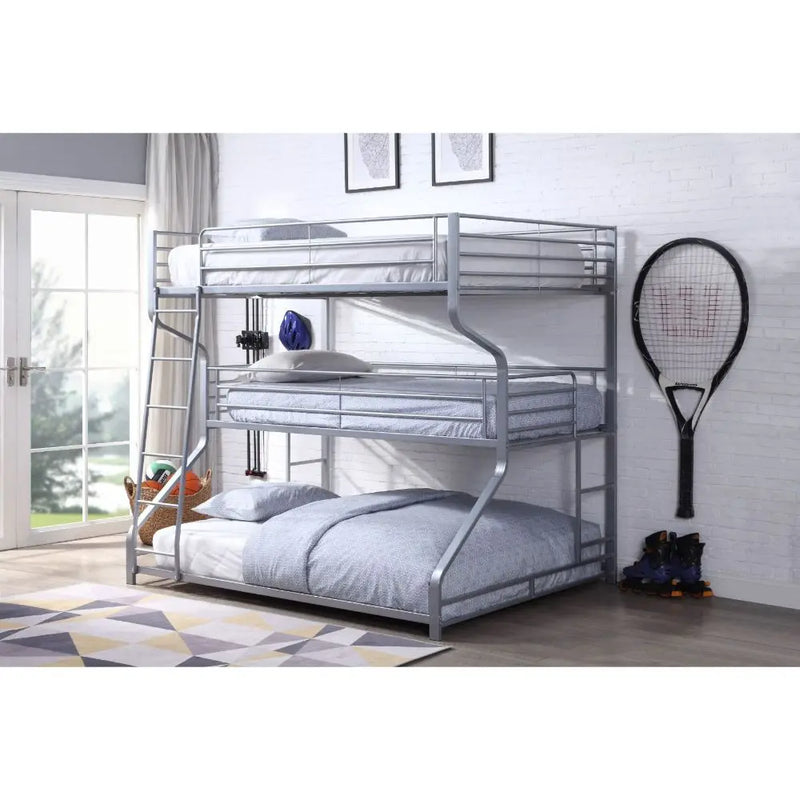 Annabelle Triple Metal Bunk Bed - Twin/Full/Queen, Silver iHome Studio